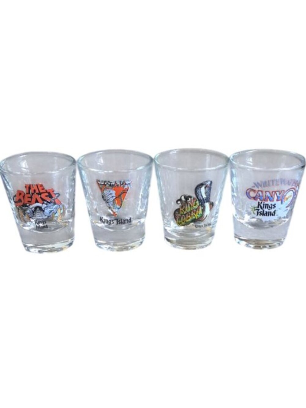 Kings Island USED 4 Shot Glass LOT: The Beast, Vortex, King Cobra, Canyon PM